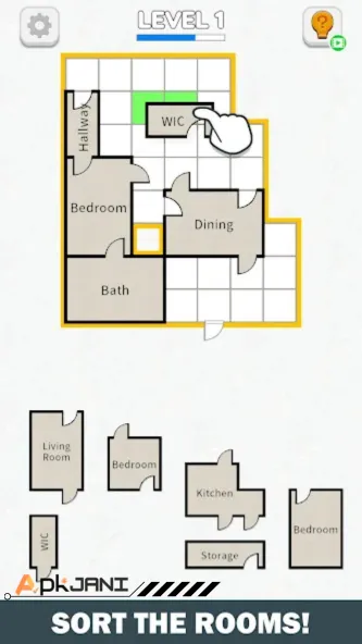 Room sort floor plan game